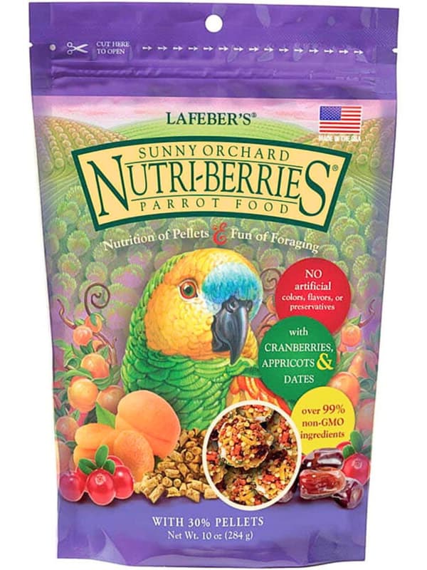Lafeber NutriBerries Sunny Orchard - Foder: spannmål med frukt från fruktträdgården i form av bollar för medelstora och stora papegojor 284g