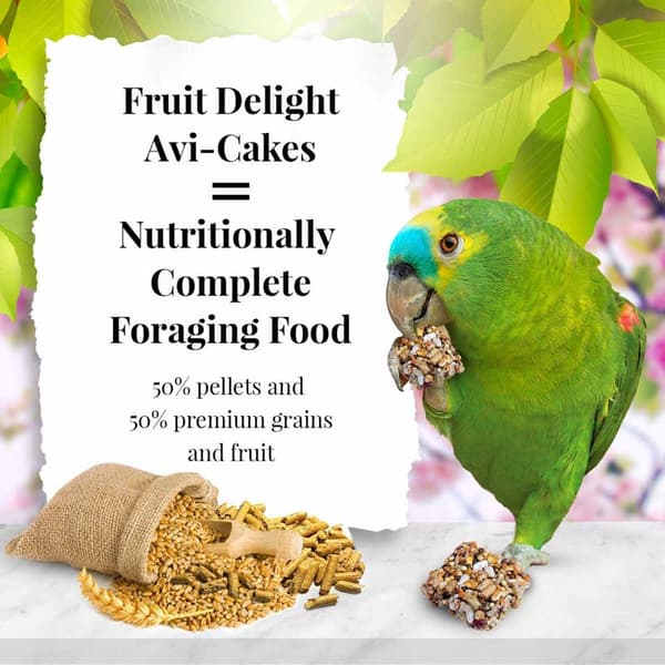 Lafeber Avi-Cakes Fruit Delight - Balanserat foder: frukt + spannmål + kakformade granuler för stora och medelstora papegojor 230 g