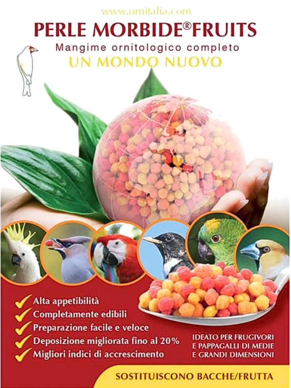 Ornitalia Perle Morbide FRUITS RED - Läckra fruktgroddar i färgglada bollar för alla papegojor 4 kg