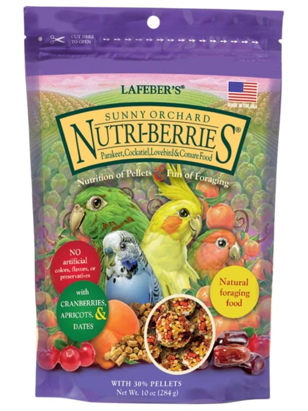 Lafeber NutriBerries Sunny Orchard Cockatiel - Foder: spannmål med frukt från fruktträdgården i form av bollar för små och medelstora papegojor 284g