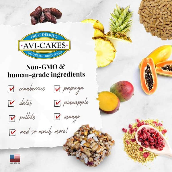 Lafeber Avi-Cakes Fruit Delight - Balanserat foder: frukt + spannmål + kakformade granuler för nymfparakiter och andra papegojor 230 g