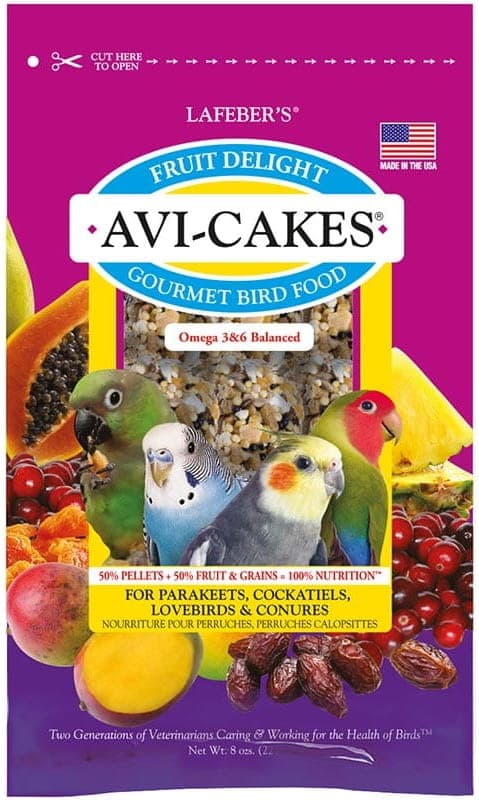 Lafeber Avi-Cakes Fruit Delight - Balanserat foder: frukt + spannmål + kakformade granuler för nymfparakiter och andra papegojor 230 g