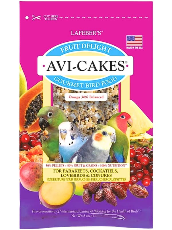 Lafeber Avi-Cakes Fruit Delight - Balanserat foder: frukt + spannmål + kakformade granuler för nymfparakiter och andra papegojor 230 g
