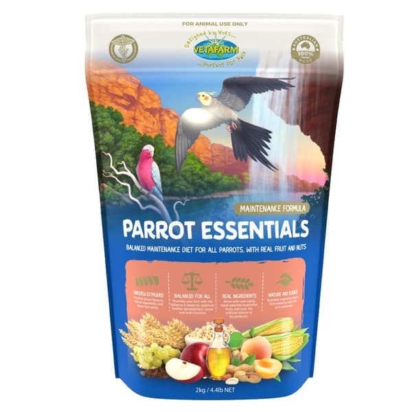 VETAFARM - PARROT ESSENTIALS - NÖT- OCH FRUKTgranulat året runt för ALLA PAPEGÖTOR 350 g