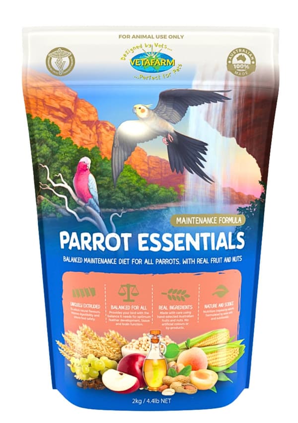 VETAFARM - PARROT ESSENTIALS - NÖT- OCH FRUKTgranulat året runt för ALLA PAPEGÖTOR 350 g