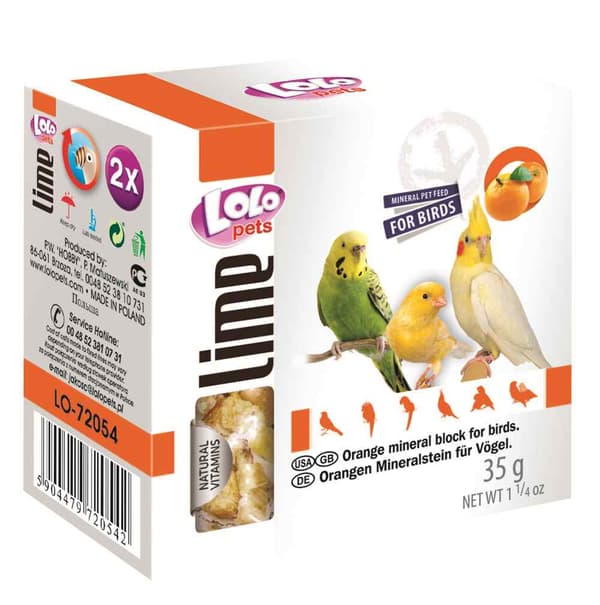 LOLO PETS LOLO LINE - Kalkkikivi ORANSSIN värinen kalkkikivikuutio kuorilla - papukaijoille 35 g