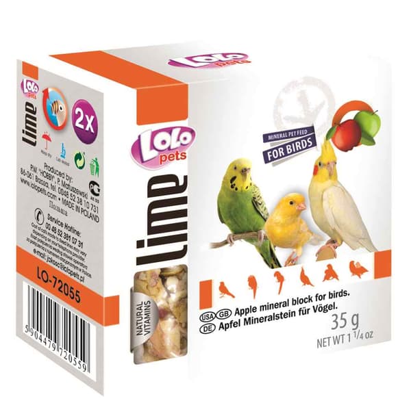 LOLO PETS LOLO LINE - Lime ÆBLE kalkstensterning MED SKALLER - til papegøjer 35g