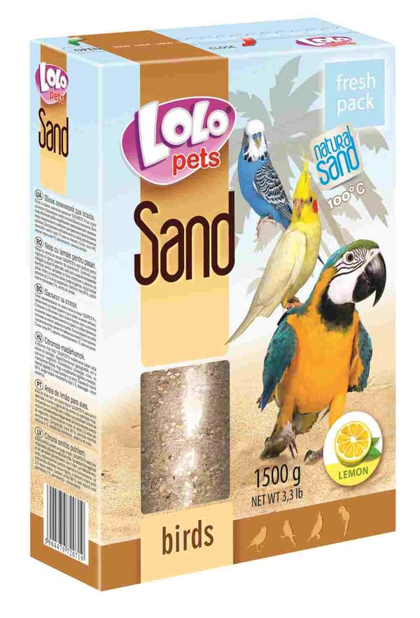 LoLo Pets SAND - CITRONSAND FÖR PAPEOGER MED SNÄCKSÅL 1,5 kg