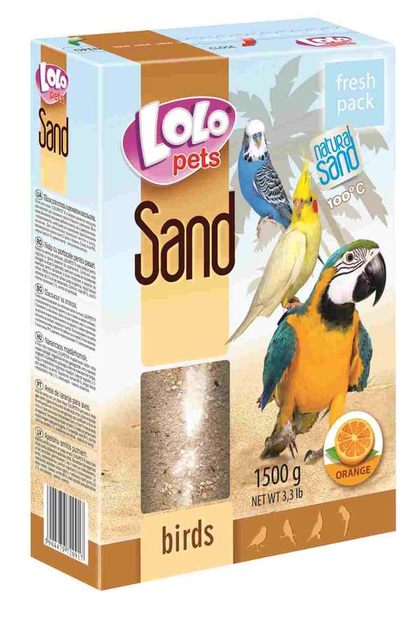 LoLo Pets HIEKKA - ORANSSINvärinen hiekka papukaijoille kuorineen 1,5 kg