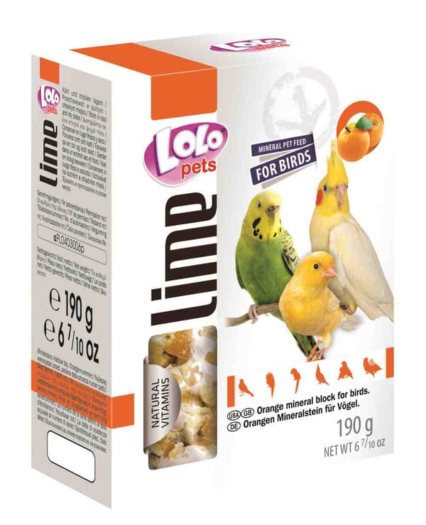 LOLO PETS LIME - Limestone Cube ORANGE XXL kalksten - för papegojor 190g