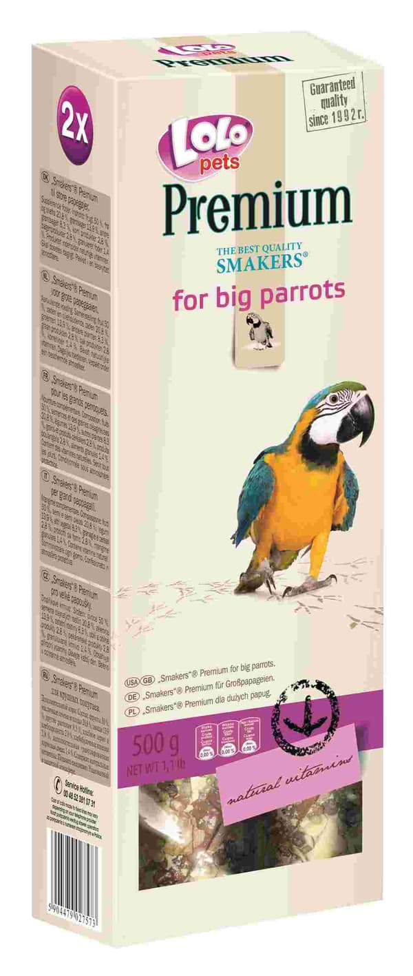 LoLo Pets PREMIUM - FRUKTSMAK MED KANELBARK FÖR STORA PAPEGÖTOR 0,5 kg