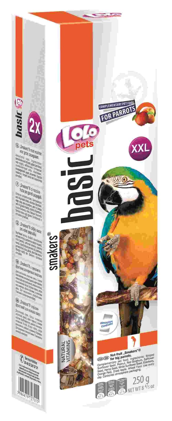 LoLo Pets BASIC - PÄHKINÄ- JA HEDELMÄMAKUISIA ISOILLE PAPAKUJOILLE 250 g