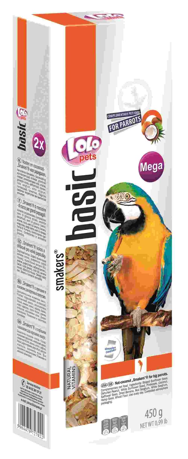 LoLo Pets BASIC - MEGA-PÄHKINÄ-HEDELMÄMAKUJA ISOILLE PAPAKUJOILLE 450 g