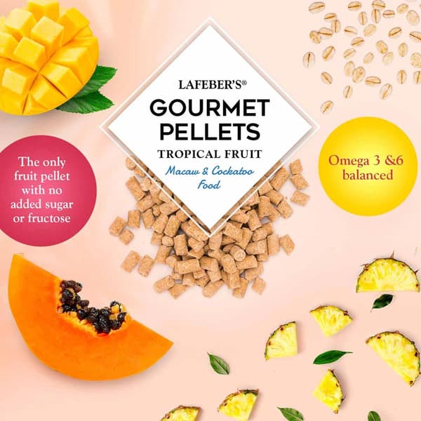 Lafeber Gourmet Pellets - Trooppiset hedelmät - Arat ja Kakadut - Tasapainoinen ruoka: hedelmärakeet AR:lle JA KAKADUlle 567g