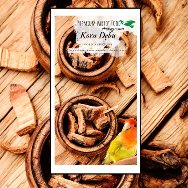 Premium-papukaijan ruoka | Luomu tammenkuori | Terveellinen ravintolisä kaikille papukaijoille 50 g