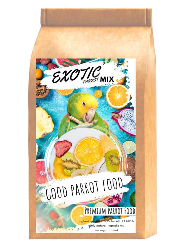 Premium papegojfoder - Exotisk papegojblandning - en blandning av exotiska frukter för stora papegojor 1 kg