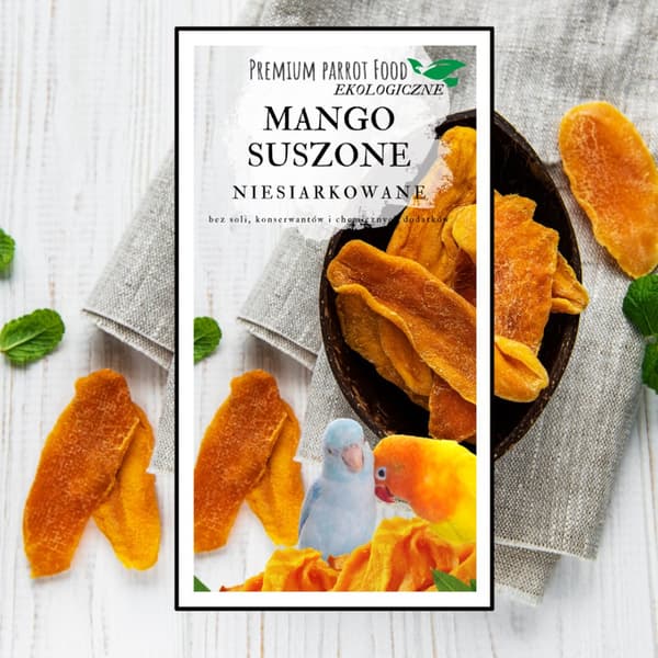 Premium-luokan papukaijanruoka - luomumangohiutaleita kaikille papukaijoille 100 g