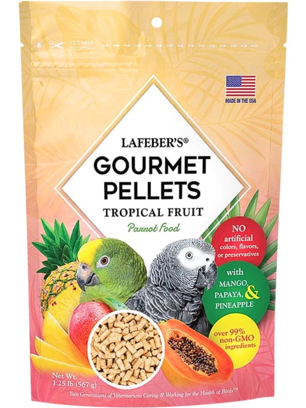 Lafeber Gourmet Pellets - Trooppinen hedelmä - Papukaijat - Tasapainoinen ruoka: hedelmärakeita suurille papukaijoille 56G NÄYTE
