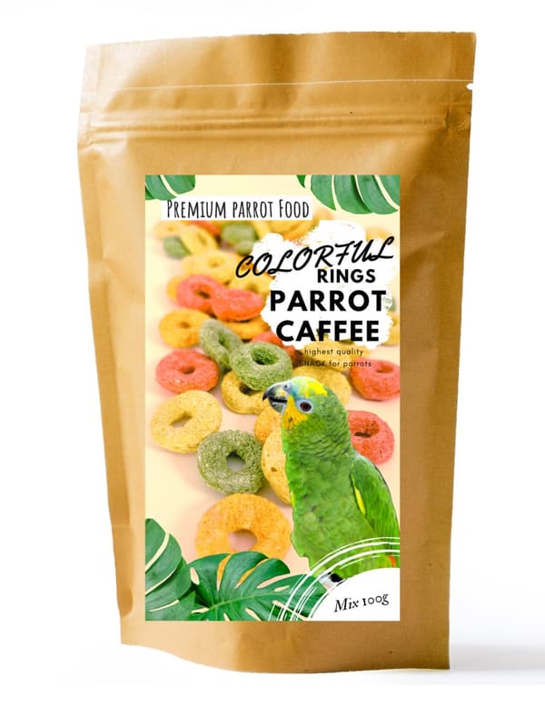 PARROT CAFFEE - Värikkäät renkaat - hedelmäsipsejä kaikille papukaijoille 100g
