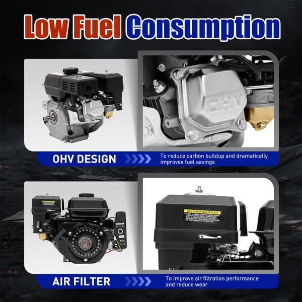 Benzinmotor, 7,5 HK effekt, 212 cc slagvolumen, elektrisk startmulighed