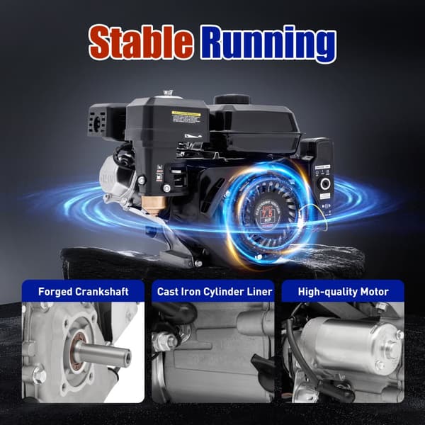 Benzinmotor, 7,5 HK effekt, 212 cc slagvolumen, elektrisk startmulighed