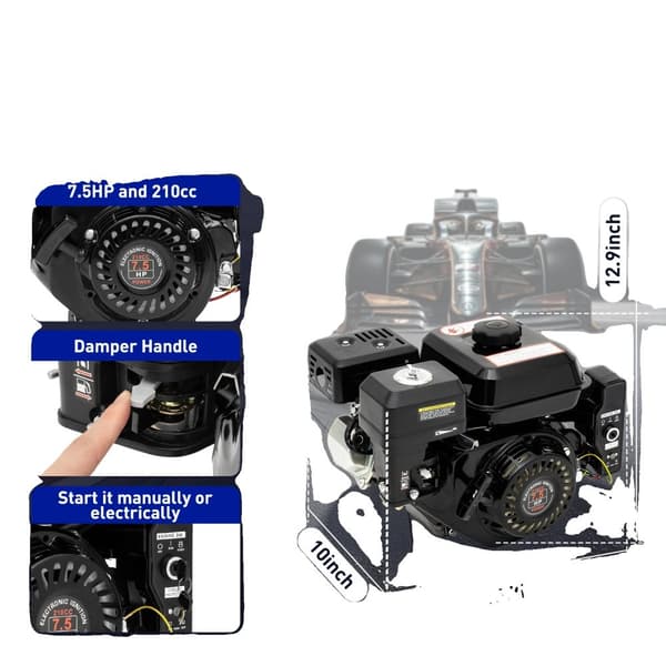Benzinmotor, 7,5 HK effekt, 212 cc slagvolumen, elektrisk startmulighed