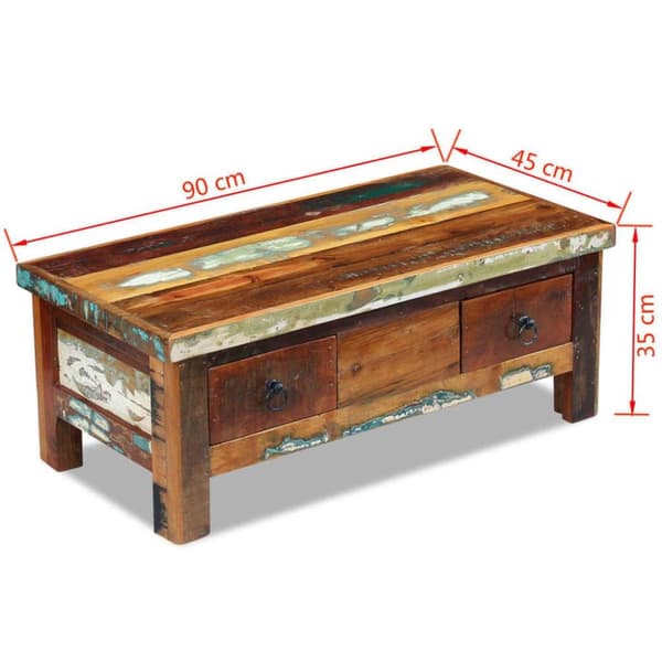 vidaXL sofabord med skuffer 90x45x35 cm massivt genbrugstræ