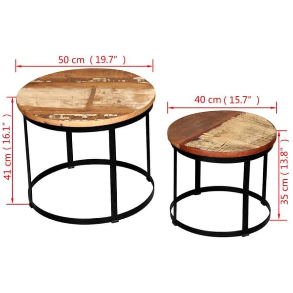 vidaXL sofabordsæt to dele 40 cm/50 cm massivt genbrugstræ rund
