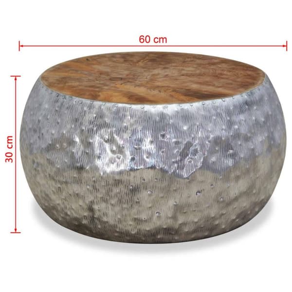 vidaXL sofabord aluminium teaktræ 60 x 60 x 30 cm