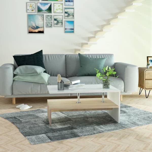 vidaXL sofabord 90x59x42 cm konstrueret træ egetræsfarvet og hvid