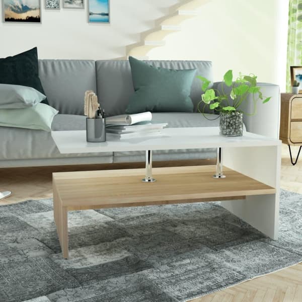 vidaXL sofabord 90x59x42 cm konstrueret træ egetræsfarvet og hvid