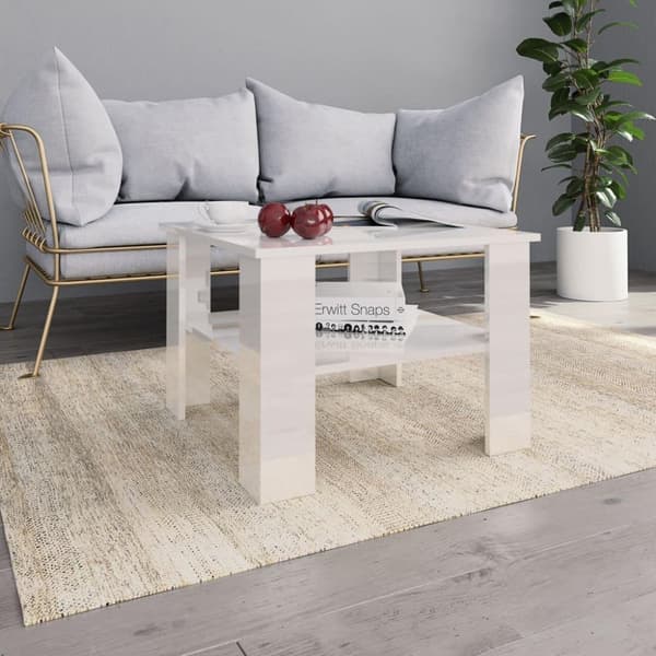 vidaXL Soffbord vit högglans 60x60x42 cm spånskiva