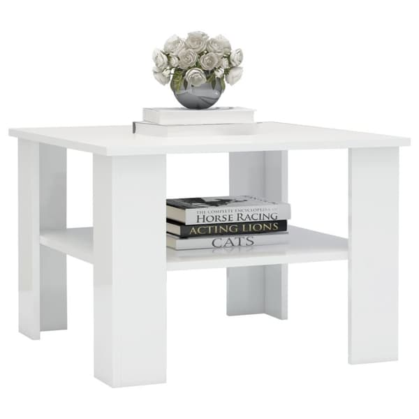 vidaXL sofabord 60 x 60 x 42 cm spånplade hvid højglans