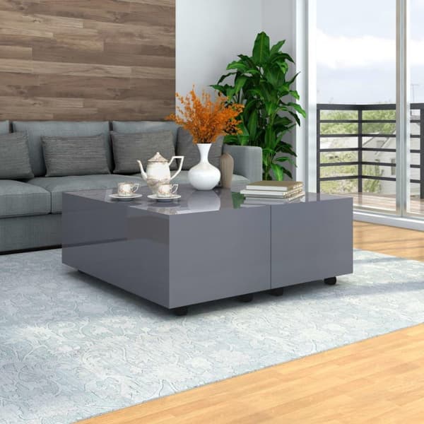 vidaXL sofabord 100x100x35 cm grå højglans