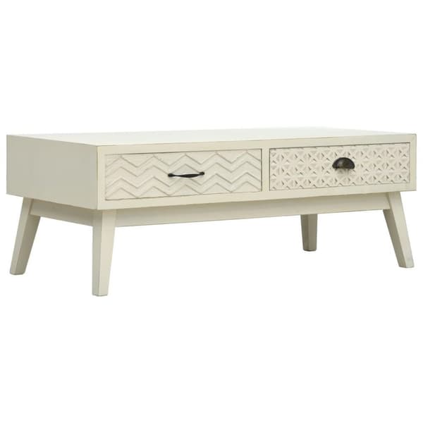 vidaXL sofabord med 2 skuffer 110 x 50 x 40 cm træ udskåret design grå