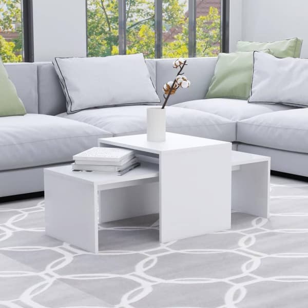vidaXL Sohvapöytäsarja valkoinen 100x48x40 cm lastulevy