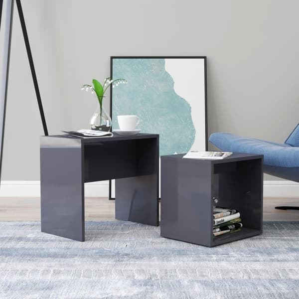 vidaXL sofabordssæt 48x30x45 cm spånplade grå højglans