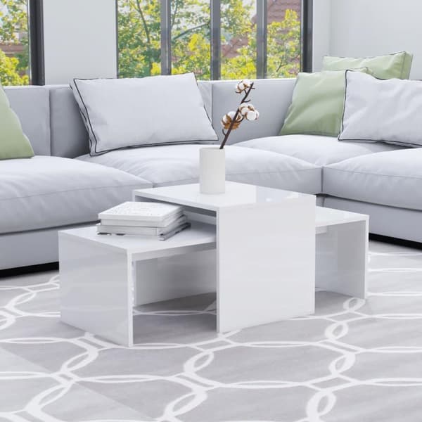 vidaXL Sohvapöytäsarja korkeakiilto valkoinen 100x48x40 cm lastulevy