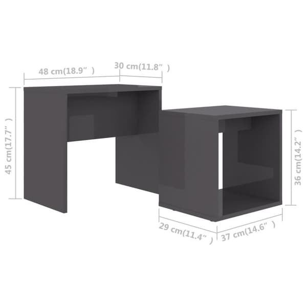 vidaXL Soffbord set grå högglans 48x30x45 cm spånskiva