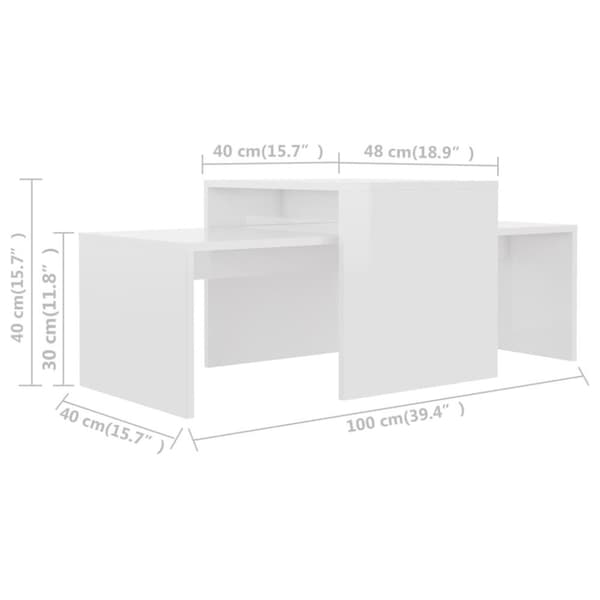 vidaXL Sofabordsett høyglans hvit 100x48x40 cm sponplate change2