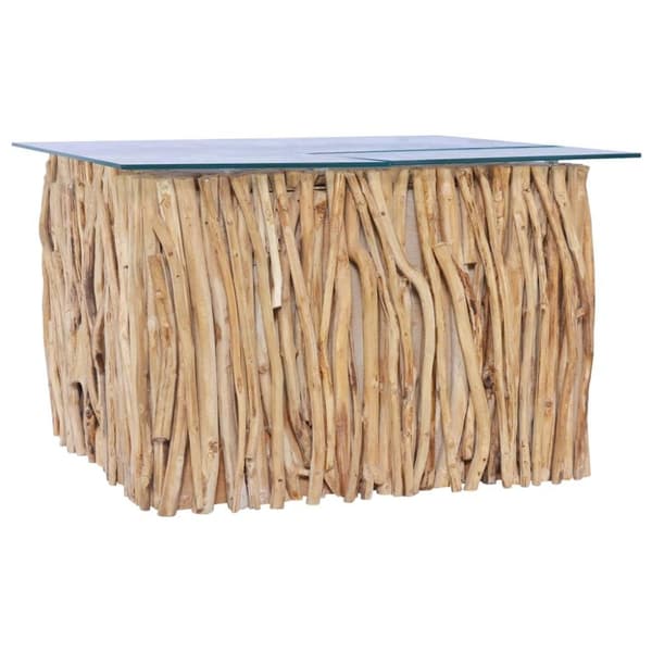 vidaXL Soffbord med glasskiva 66x66x40 cm massiv teak