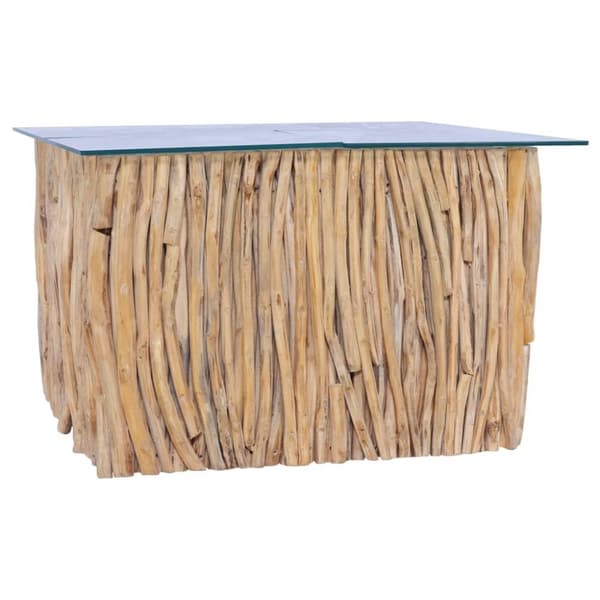 vidaXL Soffbord med glasskiva 66x66x40 cm massiv teak