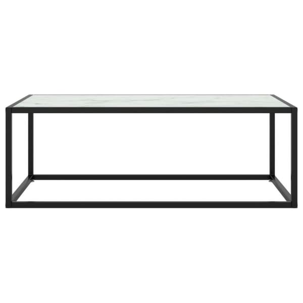 vidaXL Soffbord svart med vit marmor glas 100x50x35 cm