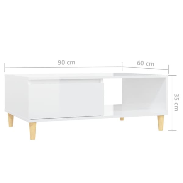 vidaXL Salongbord høyglans hvit 90x60x35 cm sponplate