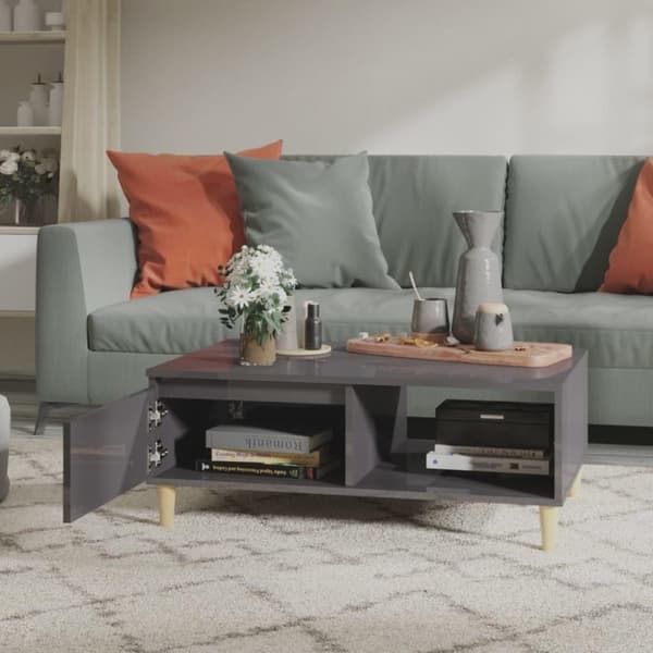 vidaXL sofabord 90x60x35 cm spånplade grå højglans