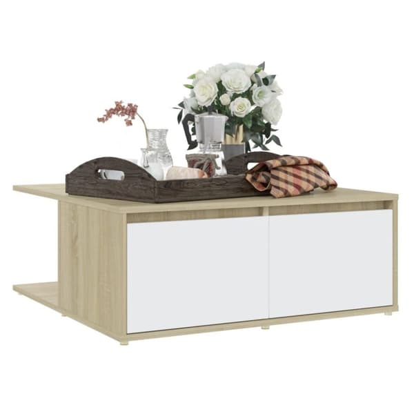 vidaXL Salongbord hvit og sonoma eik 80x80x31 cm sponplate