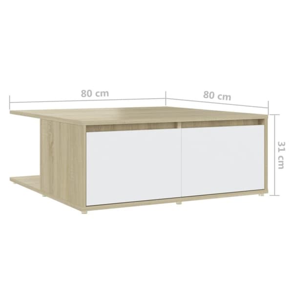 vidaXL Salongbord hvit og sonoma eik 80x80x31 cm sponplate