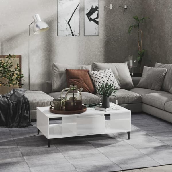 vidaXL Salongbord høyglans hvit 103,5x60x35 cm sponplate