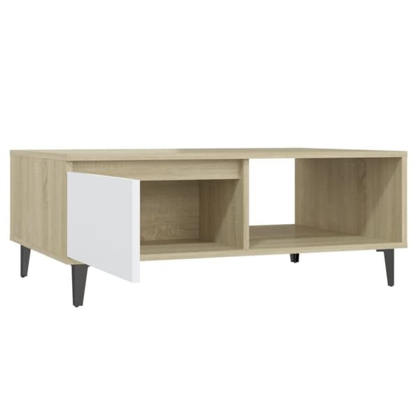 vidaXL sofabord 90x60x35 cm spånplade hvid og sonoma-eg