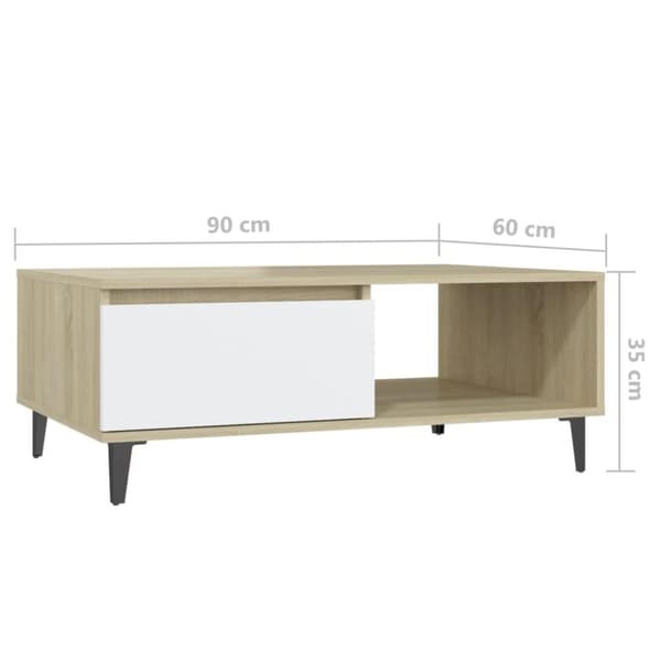 vidaXL sofabord 90x60x35 cm spånplade hvid og sonoma-eg